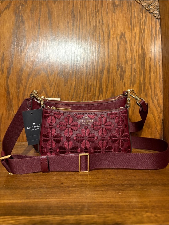 kate spade Handbags - NWT-Kate Spade-Duet Small Crossbody-Spade Flower ♠️ Embroidered-Dark Merlot-$379